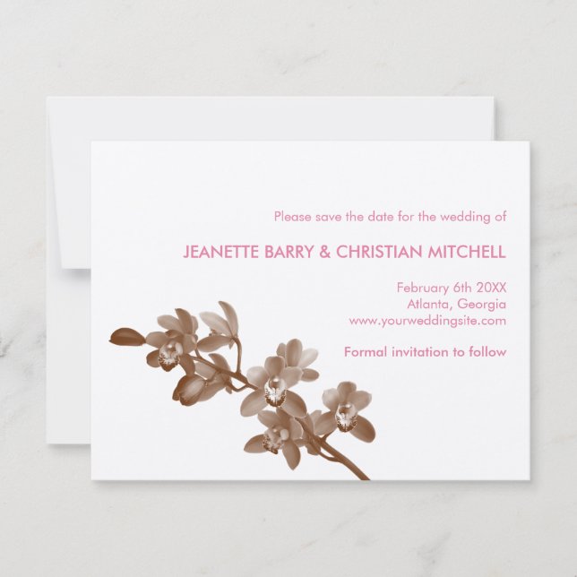 Orchid Liebhaber rosa moderne Hochzeit speichern S Save The Date (Vorderseite)
