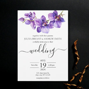 Orchid lila und weiße Script Hochzeit Einladung