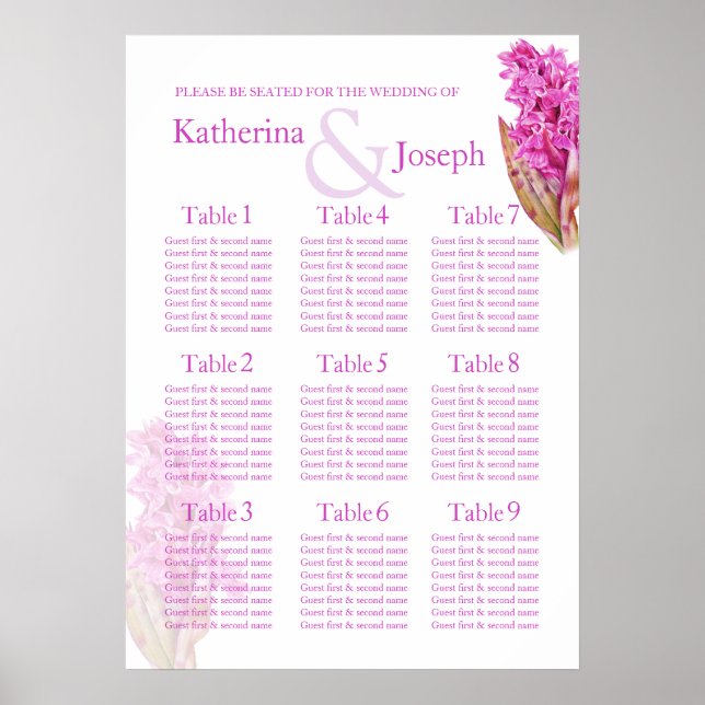 Orchid lila Wedding Table Planner 1-9 Poster (Vorne)