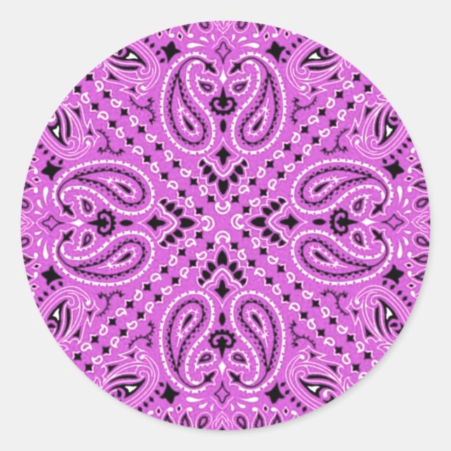 Orchid Lilac Paisley Western Bandana Scarf Print Runder Aufkleber (Vorderseite)
