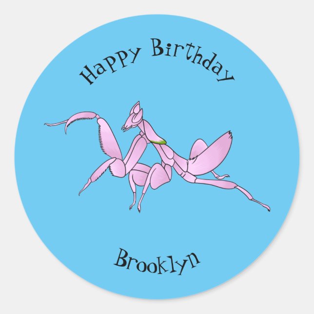 Orchid mantis Cartoon Illustration Runder Aufkleber (Vorderseite)