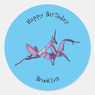 Orchid mantis Cartoon Illustration Runder Aufkleber