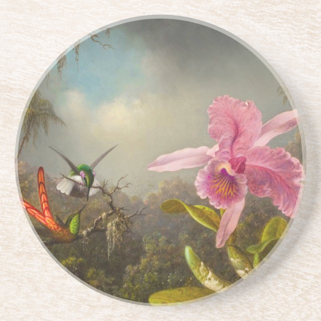 Orchid mit zwei Hummingbirds Heade Getränkeuntersetzer (Vorne)