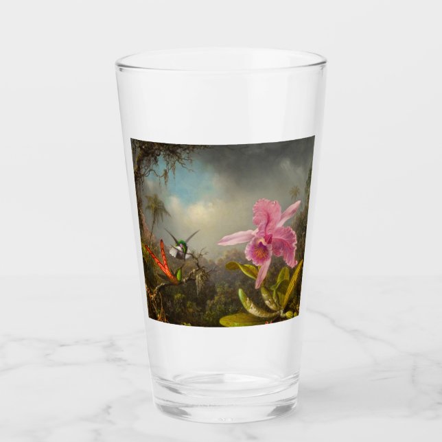 Orchid mit zwei Hummingbirds Heade Glas (Vorderseite)