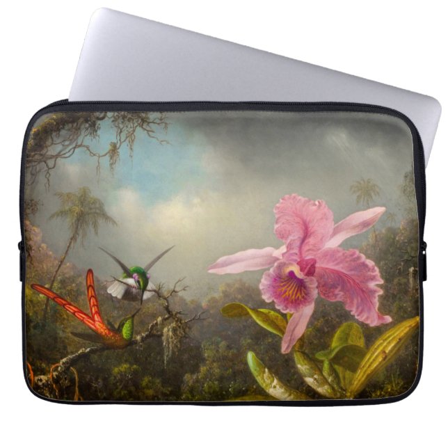 Orchid mit zwei Hummingbirds Heade Laptopschutzhülle (Vorderseite)