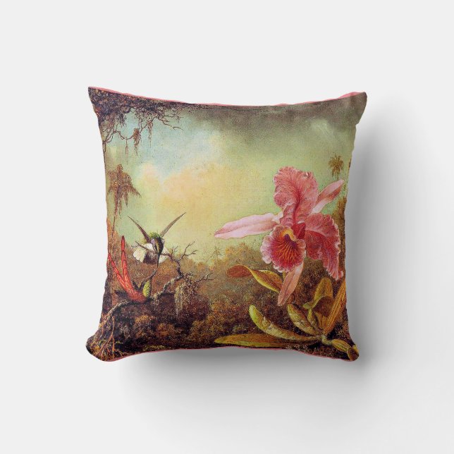 Orchid mit zwei Hummingvögeln, Kunstmalerei Kissen (Vorderseite)
