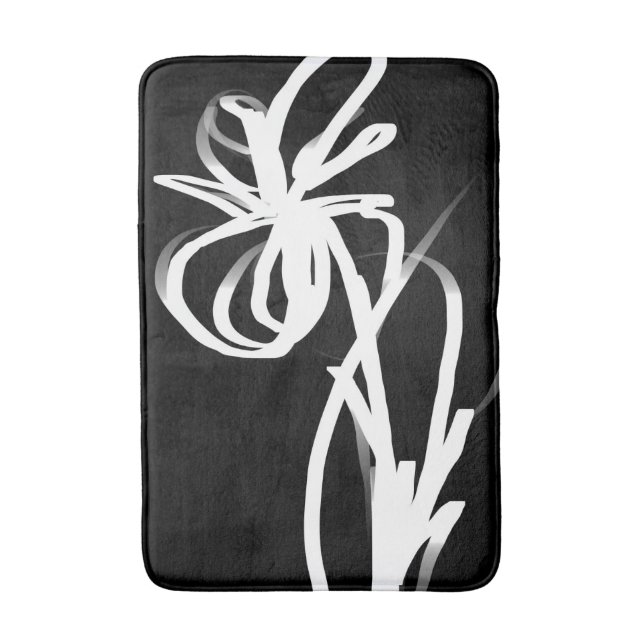 Orchid Noir: Abstrakt Schwarz & Weiß Badematte (Vorderseite Vertikal)