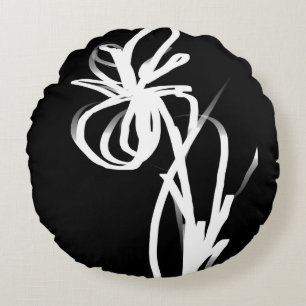 Orchid Noir: Abstrakt Schwarz & Weiß Rundes Kissen