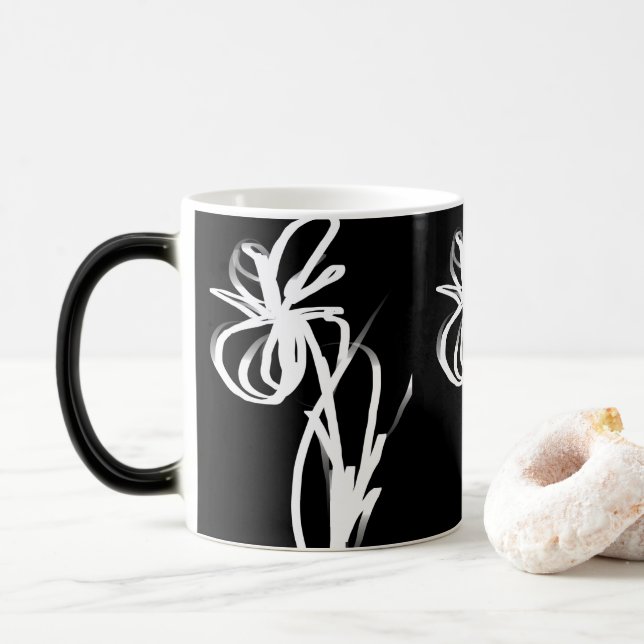 Orchid Noir: Abstrakt Schwarz & Weiß Verwandlungstasse (Mit Donut)