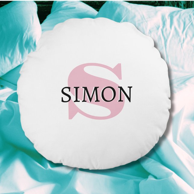 Orchid Pink Initial und Black Name | Modern Rundes Kissen (Von Creator hochgeladen)