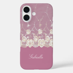 Orchid Pink White Lace Floral iPhone 16 Hülle