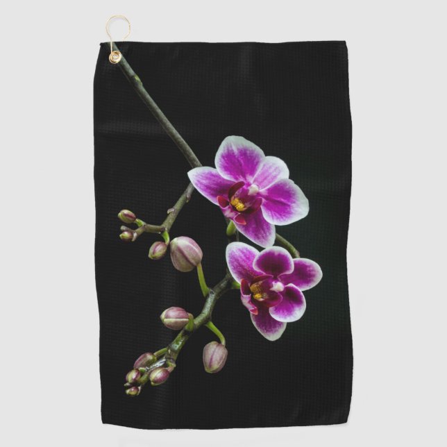 Orchid pinkfarbene weiße Farbe auf schwarz blass s Golfhandtuch (Vorderseite)