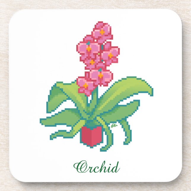 orchid pixelart, Pixel Art  Getränkeuntersetzer (Vorderseite)