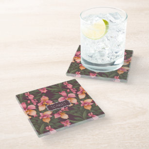 Orchid Retro Personalisiertes Muster Glasuntersetzer