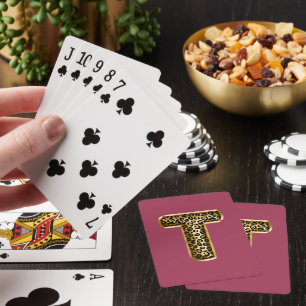 Orchid rosa Leopard Druckbuchstabe T Spielkarten