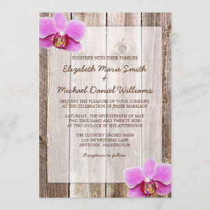 Orchid Rustic Barn Wood Wedding Einladungen