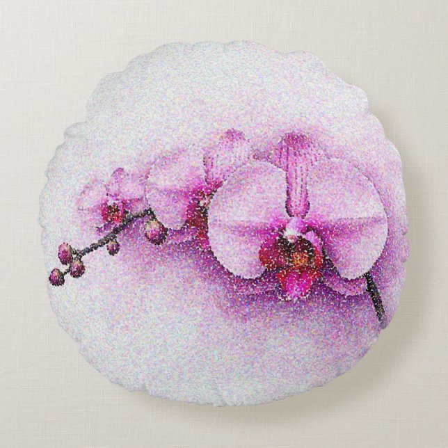 Orchid Sky Serenade Rundes Kissen (Vorderseite)