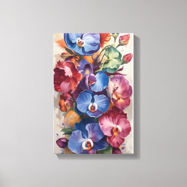Orchid Symphony - Vibrierende Blumenkunst in Rich  Leinwanddruck (Vorderseite)
