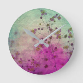 Orchid teal and purple floral runde wanduhr