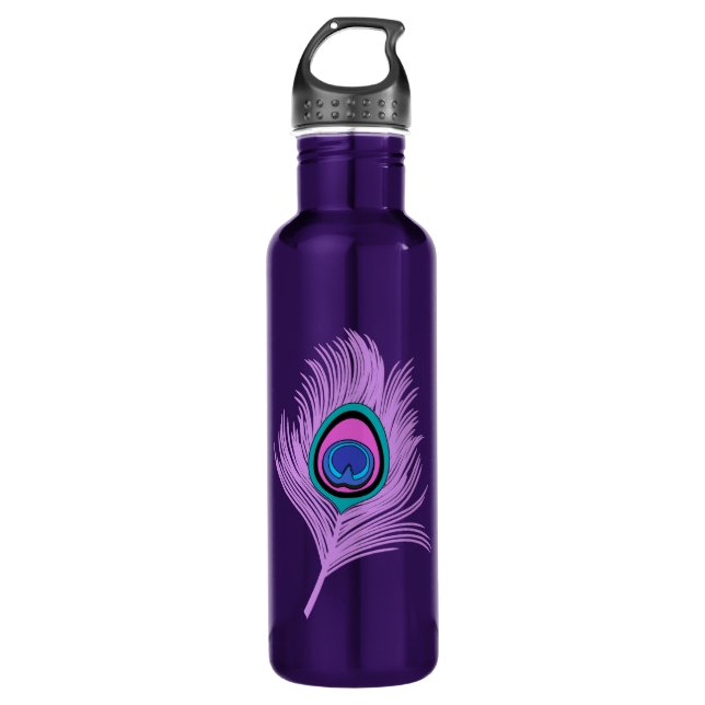 Orchid und Lila Pfauenfeder Edelstahlflasche (Vorderseite)