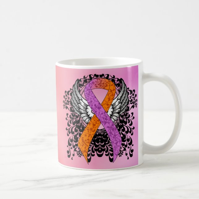 Orchid und Orange Awareness Ribbon mit Flügeln Kaffeetasse (Rechts)