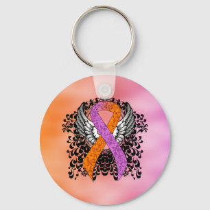 Orchid und Orange Awareness Ribbon mit Flügeln Schlüsselanhänger