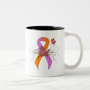 Orchid und Orange Awareness Ribbon mit Schmetterli Zweifarbige Tasse