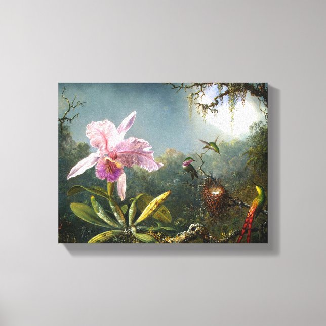Orchid und Three Hummingbirds Feine Kunst Leinwanddruck (Vorderseite)