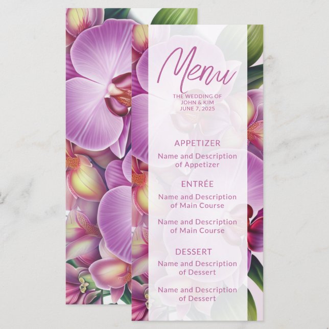Orchid Wedding Flat Menu Menükarte (Vorne/Hinten)