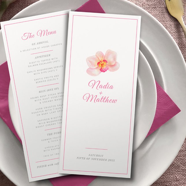 Orchid weiß rosa Hochzeitsveranstaltung benutzerde Menükarte (Von Creator hochgeladen)