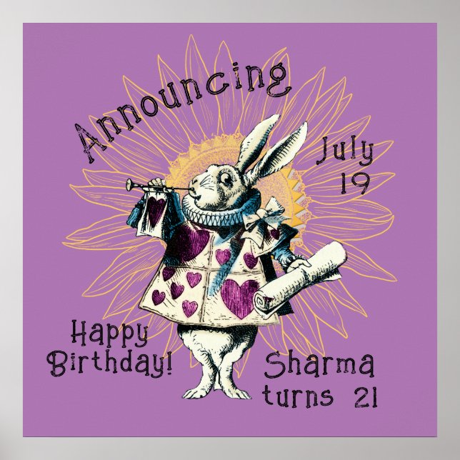 Orchid White Rabbit Happy Birthday Dekret Poster (Vorne)