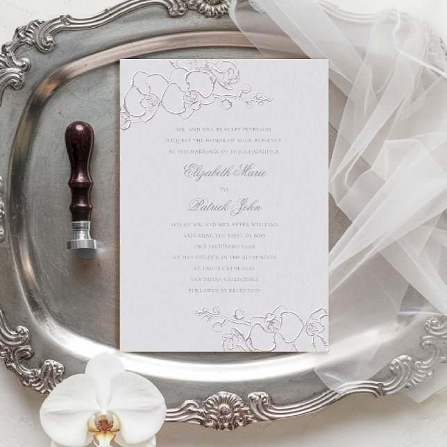 Orchid zeitlose Imitate Elfenbeinklassische feierl Einladung (orchid wedding invitation formal traditional classic parents ivory faux embossed art sketch luxury)