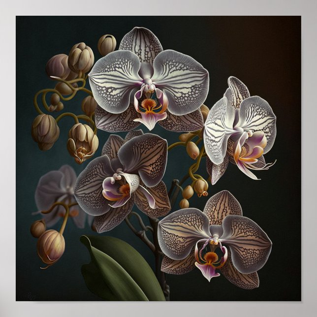 Orchidee Blume Weißes Motiv Poster (Vorne)