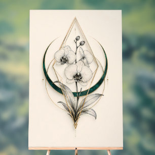 Orchidée céleste géométrique or acrylique premium
