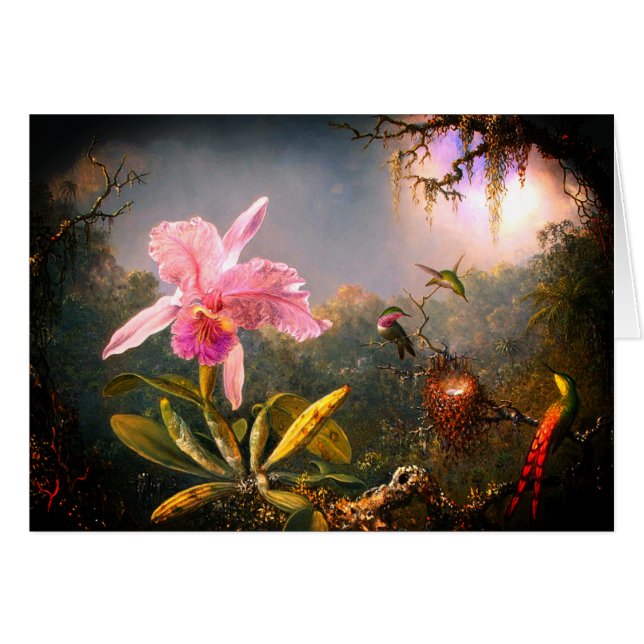 Orchidée de Cattleya et trois colibris brésiliens (Devant horizontal)