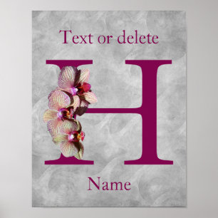 Orchidee Elegant Monogramm Anfangsbuchstabe H Pers Poster