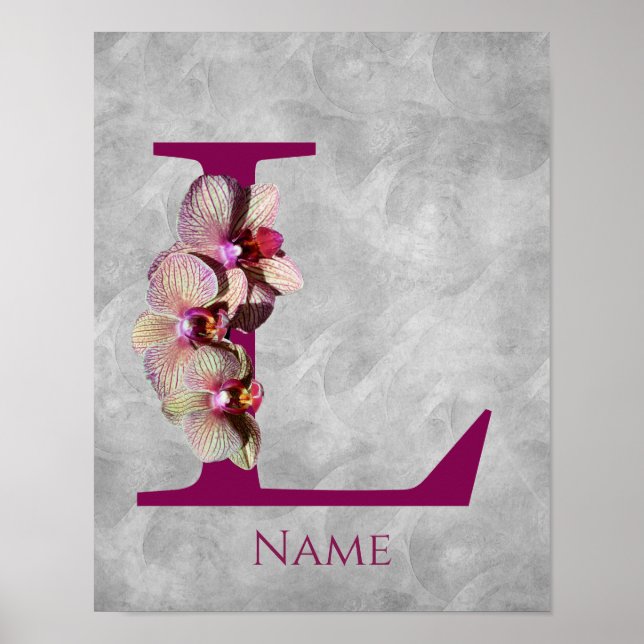 Orchidee Elegant Monogramm Anfangsbuchstabe L Pers Poster (Vorne)