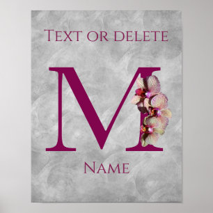 Orchidee Elegant Monogramm Anfangsbuchstabe M Pers Poster
