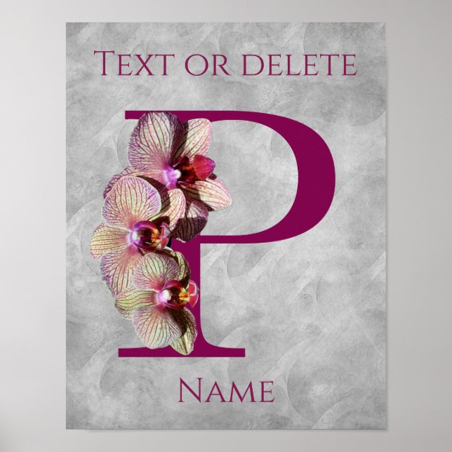 Orchidee Elegantes Monogramm Anfangsbuchstabe P Pe Poster (Vorne)