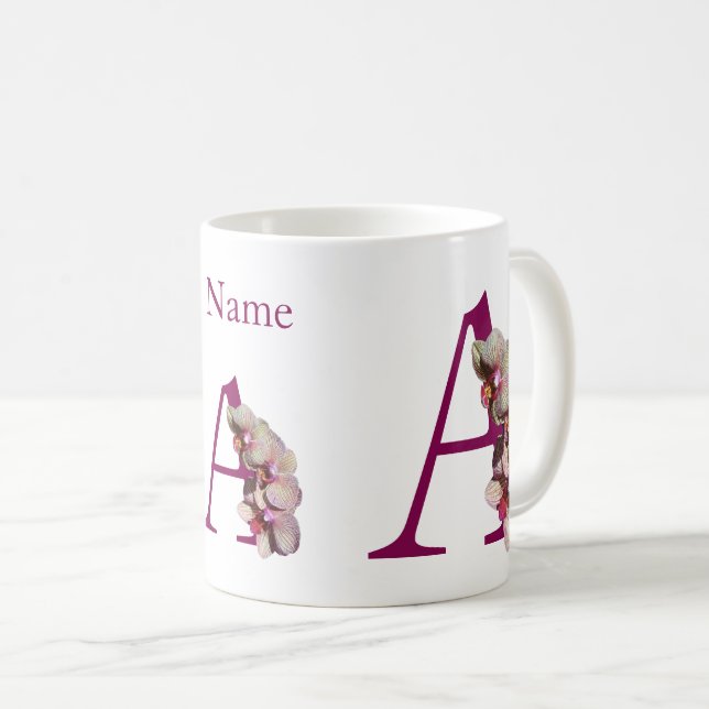 Orchidee Elegantes Monogramm Initiale A Personalis Kaffeetasse (VorderseiteRechts)