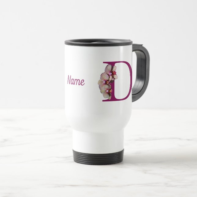 Orchidee Elegantes Monogramm Initiale D Personalis Reisebecher (VorderseiteRechts)