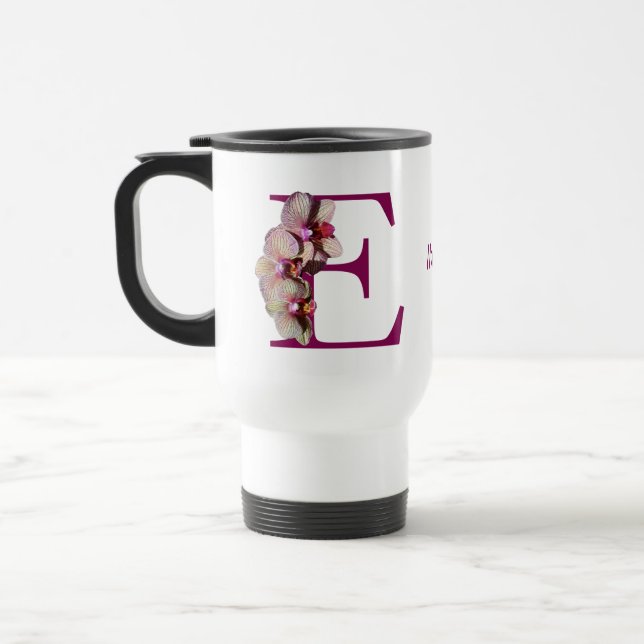 Orchidee Elegantes Monogramm Initiale E Personalis Reisebecher (Links)