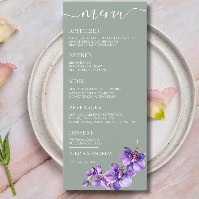 Orchidée fleur en saga vert Mariage carte menu (Créateur téléchargé)
