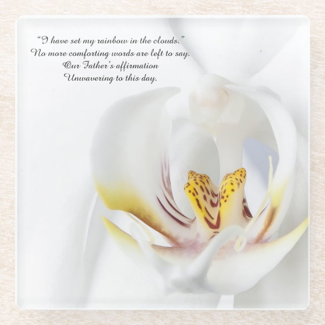 Orchidee im weißen "Regenbogen " Glasuntersetzer (Vorderseite)