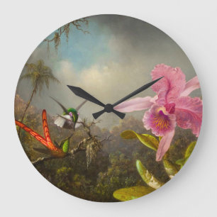 Orchidee mit zwei Kolibris Heade Große Wanduhr