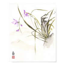 Orchidee neben dem alten Felsen Chinesische Pinsel