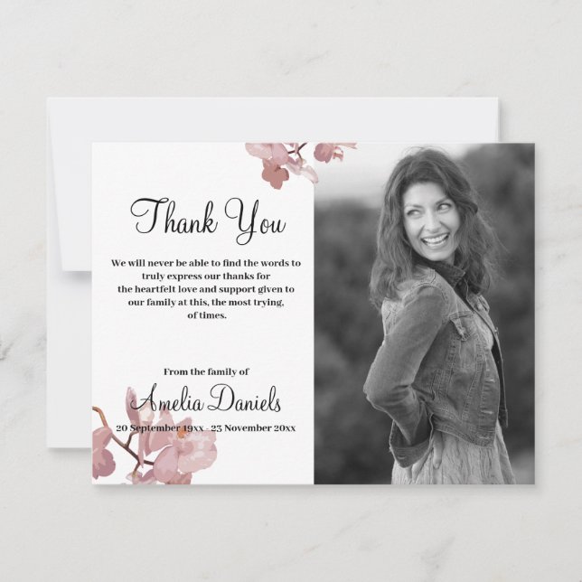 Orchidée rose en mémoire Carte de remerciements (Devant)