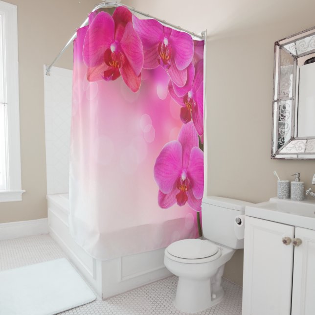 Orchidée rose Fleur Douche Rideau (En situation)