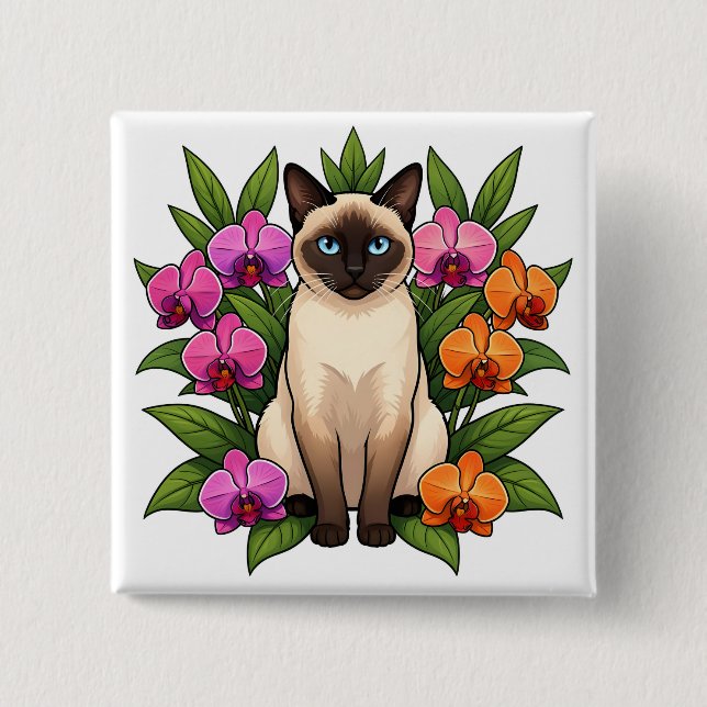 Orchidee Siamkatze Knopf Button (Vorderseite)