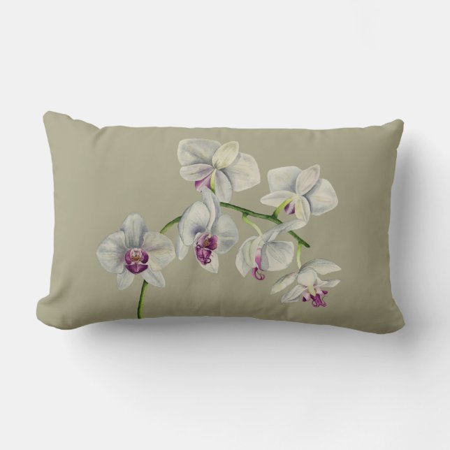 Orchideen-Aquarell-Malerei Lendenkissen (Vorderseite)